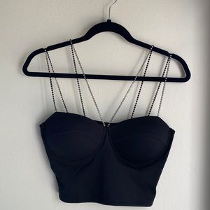 cute going out crop top with rhinestone straps